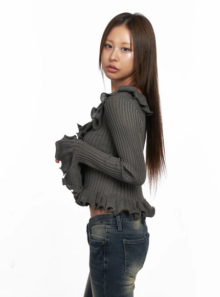 Ruffle Trim Slim-Fit Cardigan CO510