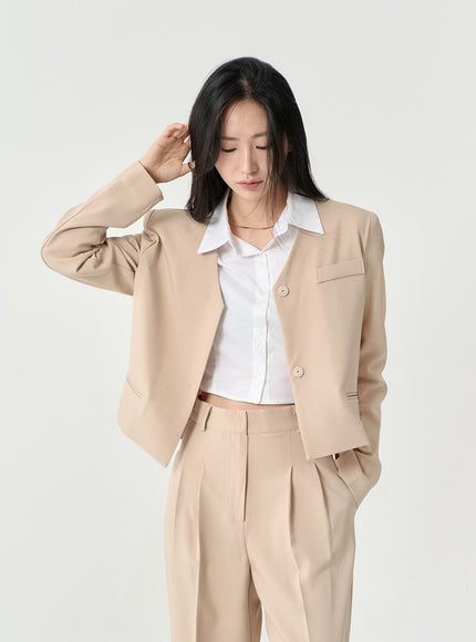 No Collar Semi Cropped Blazer OS13