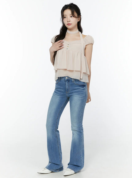 chiffon-layered-blouse-and-skinny-scarf-set-iy511
