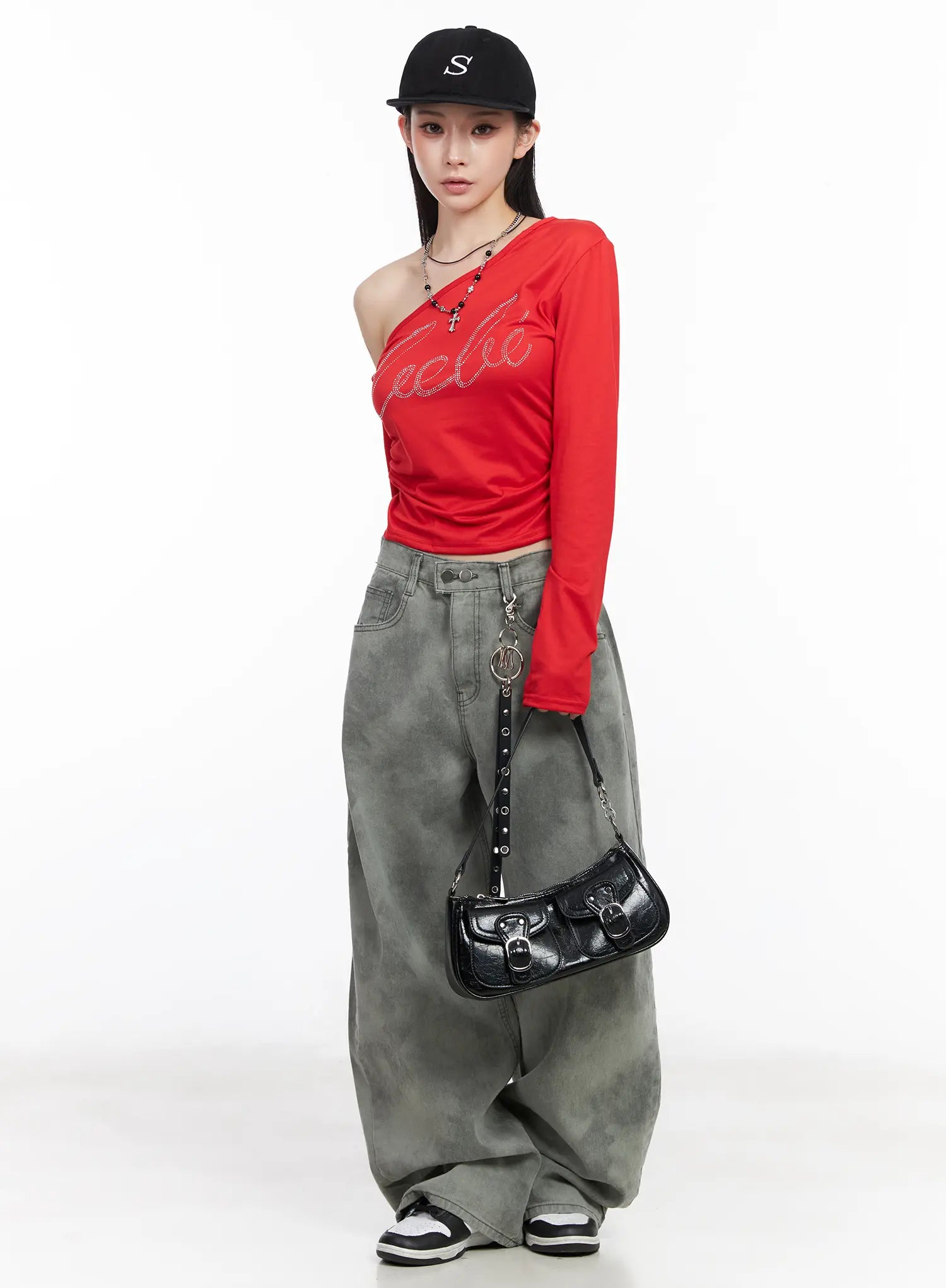 rhinestone-asymmetric-off-shoulder-long-sleeve-top-cm519