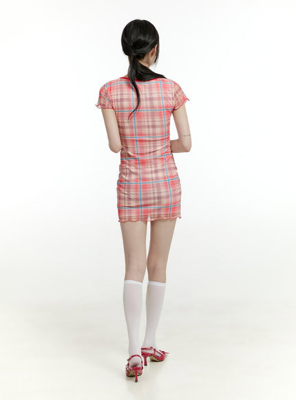 v-check-plaid-mini-dress-cl426