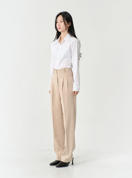 High Waist Pintuck Wide Leg Tailored Pants OS13