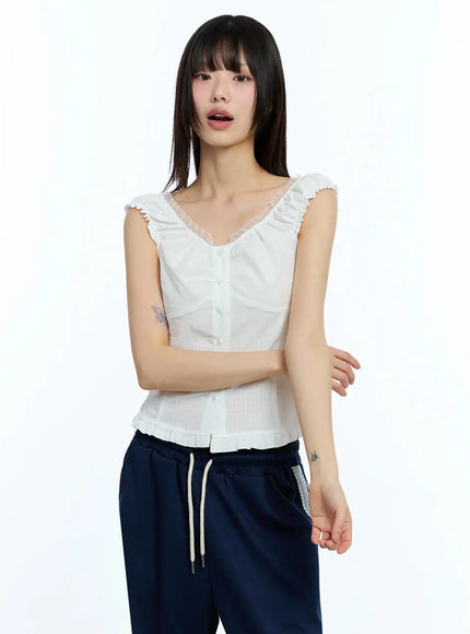 frill-trim-sleeveless-blouse-iu525