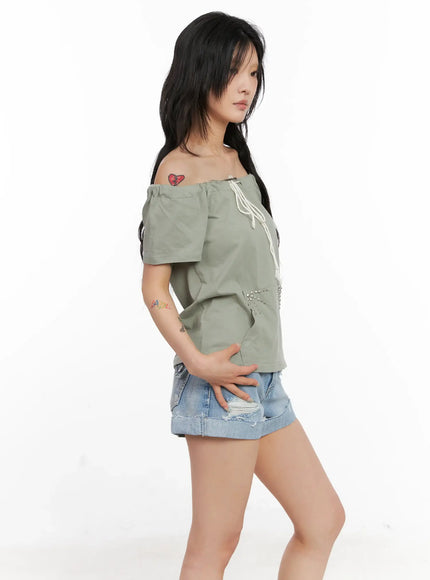 Off-Shoulder Drawstring Top CL528