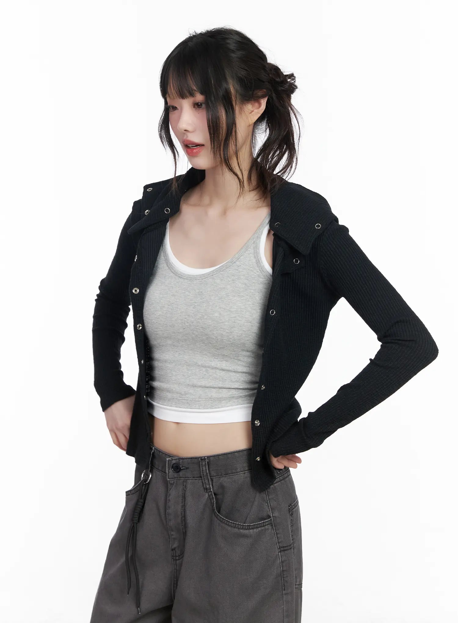 Ribbed Button-Up Knit Cardigan CM526