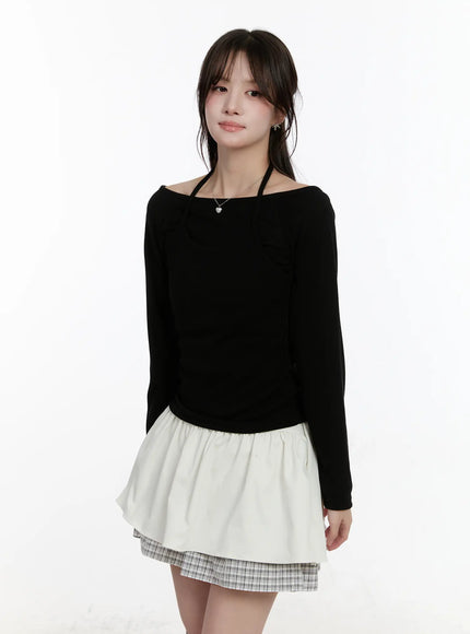 layered-off-shoulder-long-sleeve-top-cm510 / Black