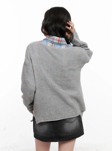 Oversized Boat Neck Knit Sweater CN504