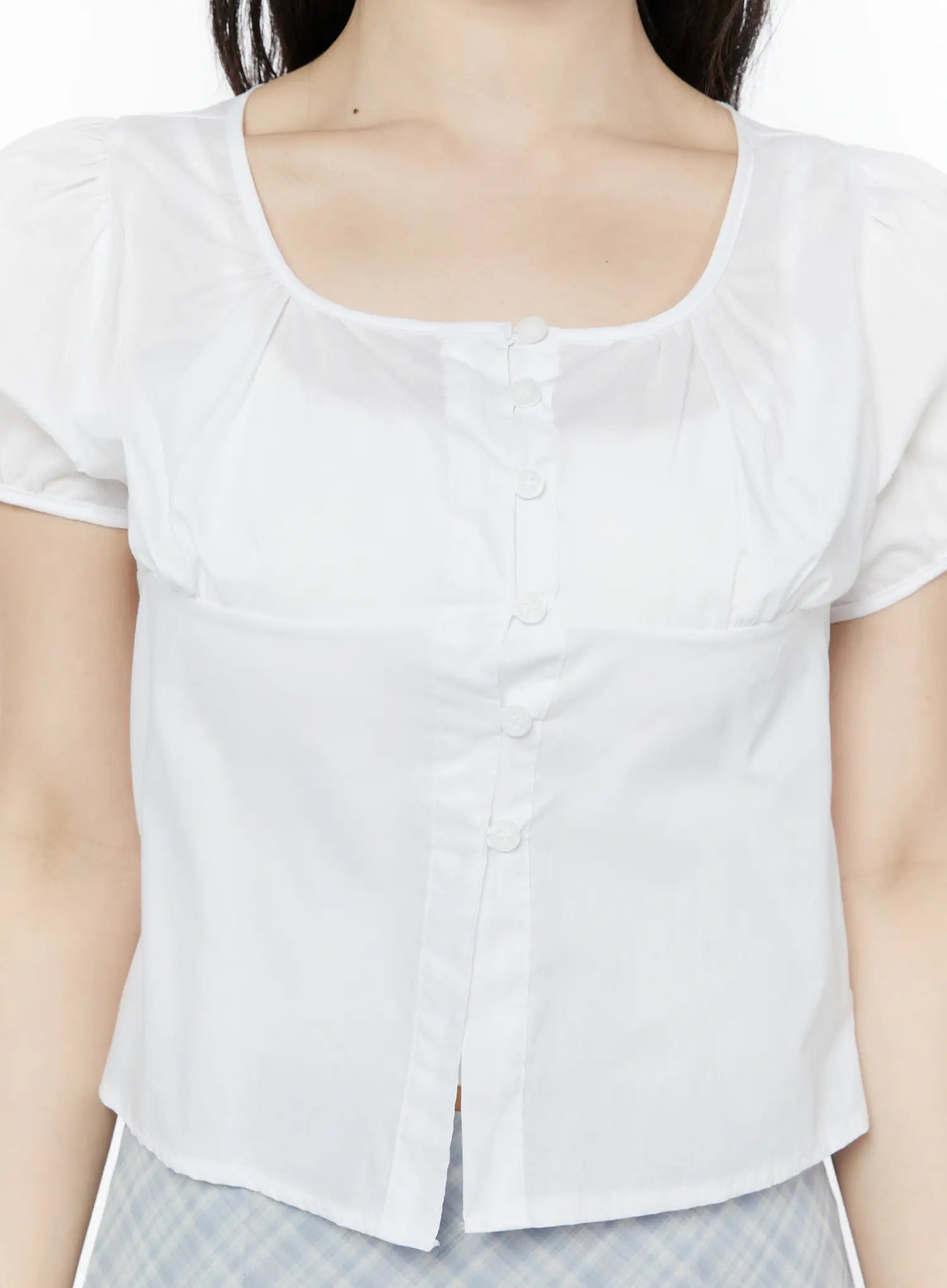 puff-sleeve-shirred-button-blouse-iy507