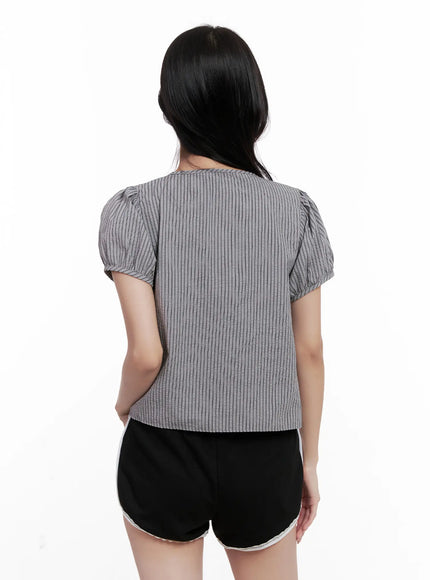 striped-puff-sleeve-ribbon-top-cl516