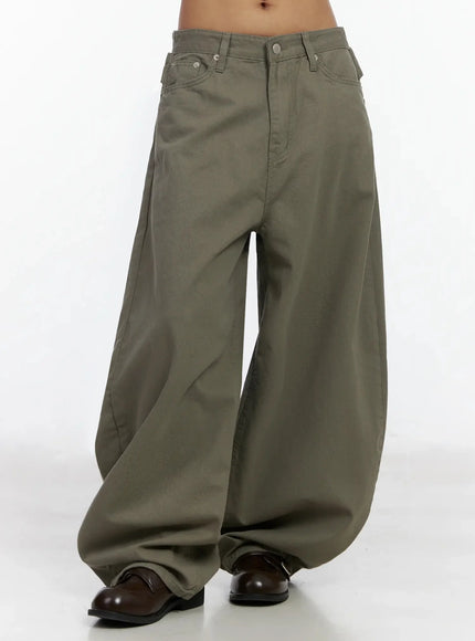 Back Corset Belt Wide-Leg Cotton Pants IA527