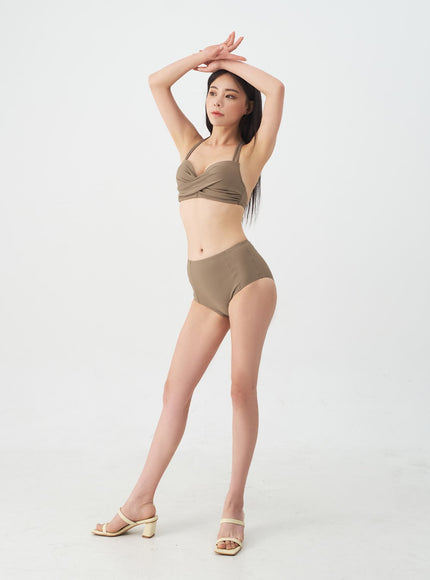 Halterneck Tweed Basic Bikini Set IJ13