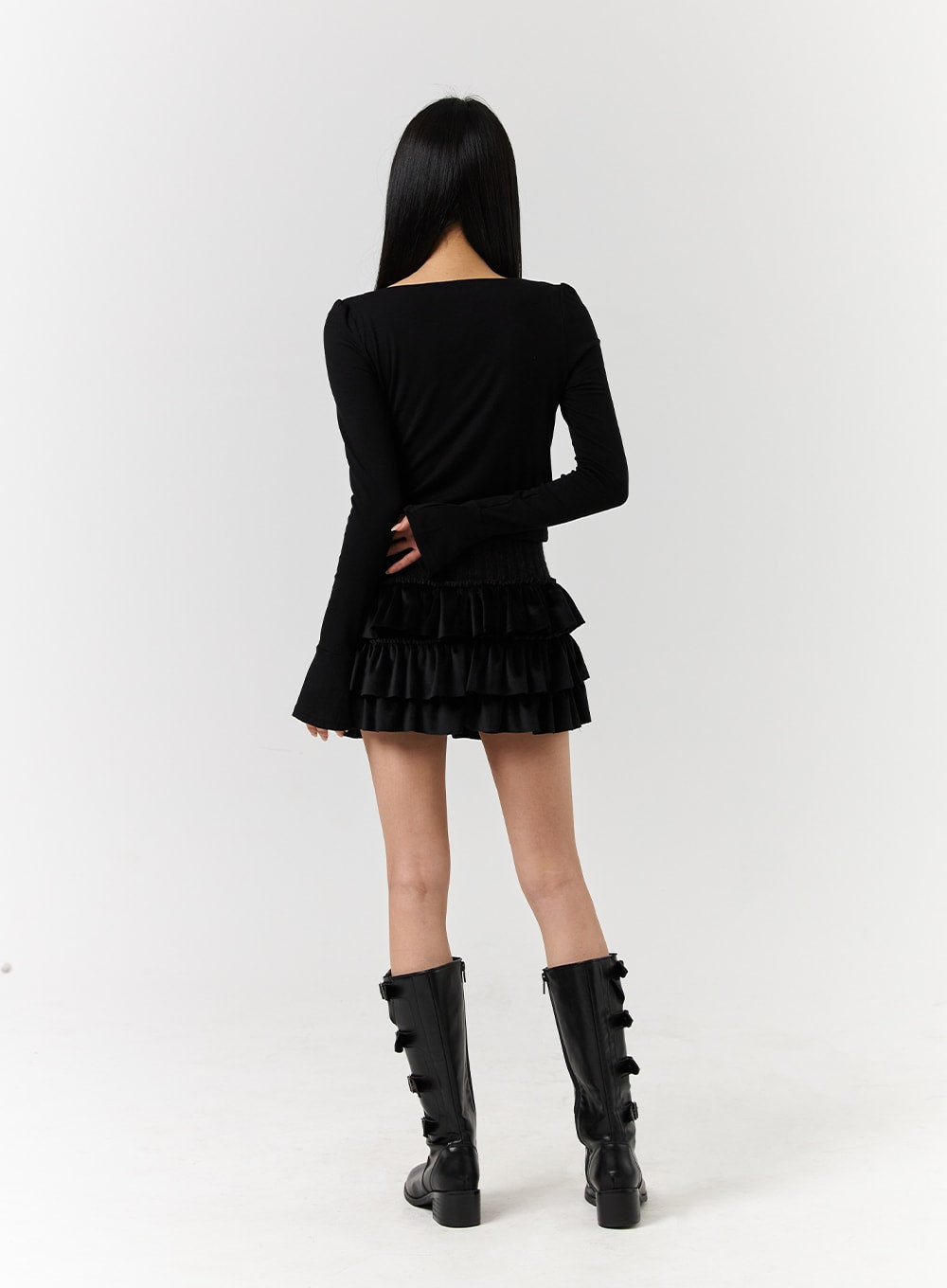 square-neck-bowknot-long-sleeve-crop-top-cd322