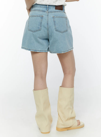 Washed Denim High-Waist Shorts IY507