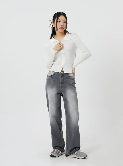 Ribbed Knit Zip-Up CF324