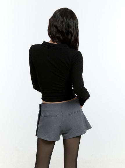 shirring-long-sleeve-collared-crop-top-cf507