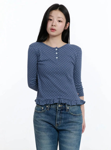 polka-dot-frill-hem-3-4-sleeve-top-im513