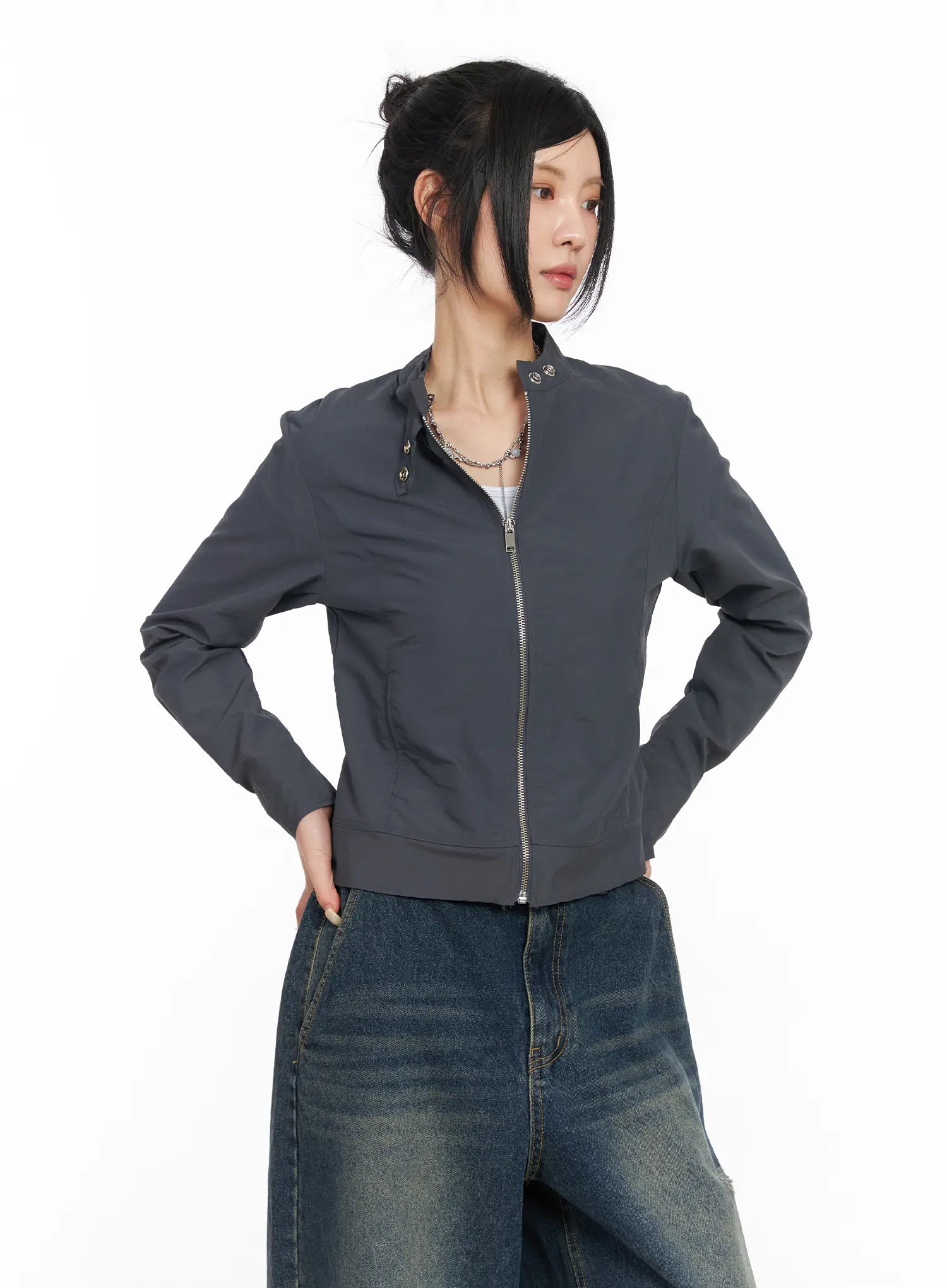 slim-biker-jacket-cm516 / Dark gray