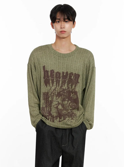 Men's Striped Graphic Knit Long Sleeve IO516