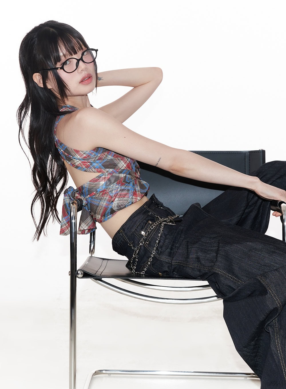 plaid-print-halter-top-cy520