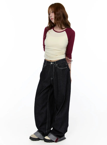 casual-two-tone-3-4-sleeve-top-ca521