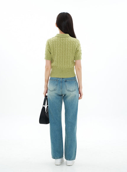 Cable Knit Collared Short-sleeve Sweater CA01