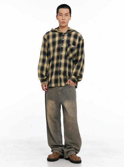 Men's Plaid Flannel Hooded Shirt IG529