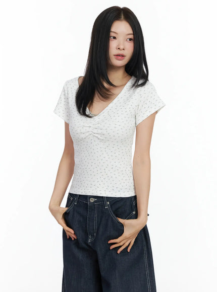 Floral Print V-Neck Tee IM524