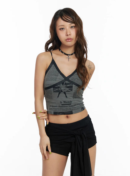 Vintage Print V-Neck Sleeveless Top CM525
