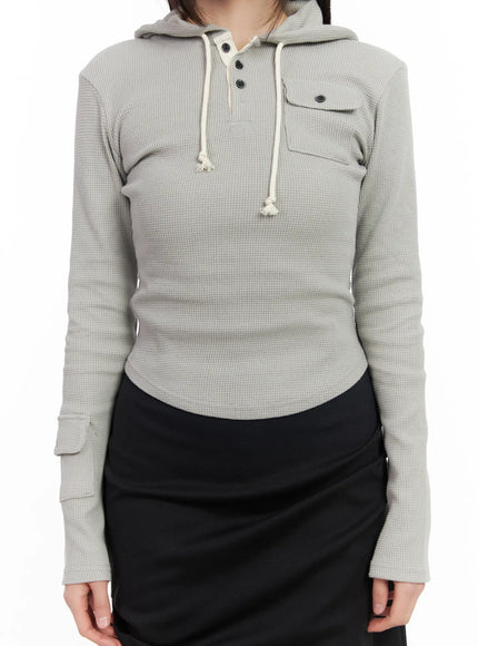 Waffle Knit Cropped Hoodie CM512