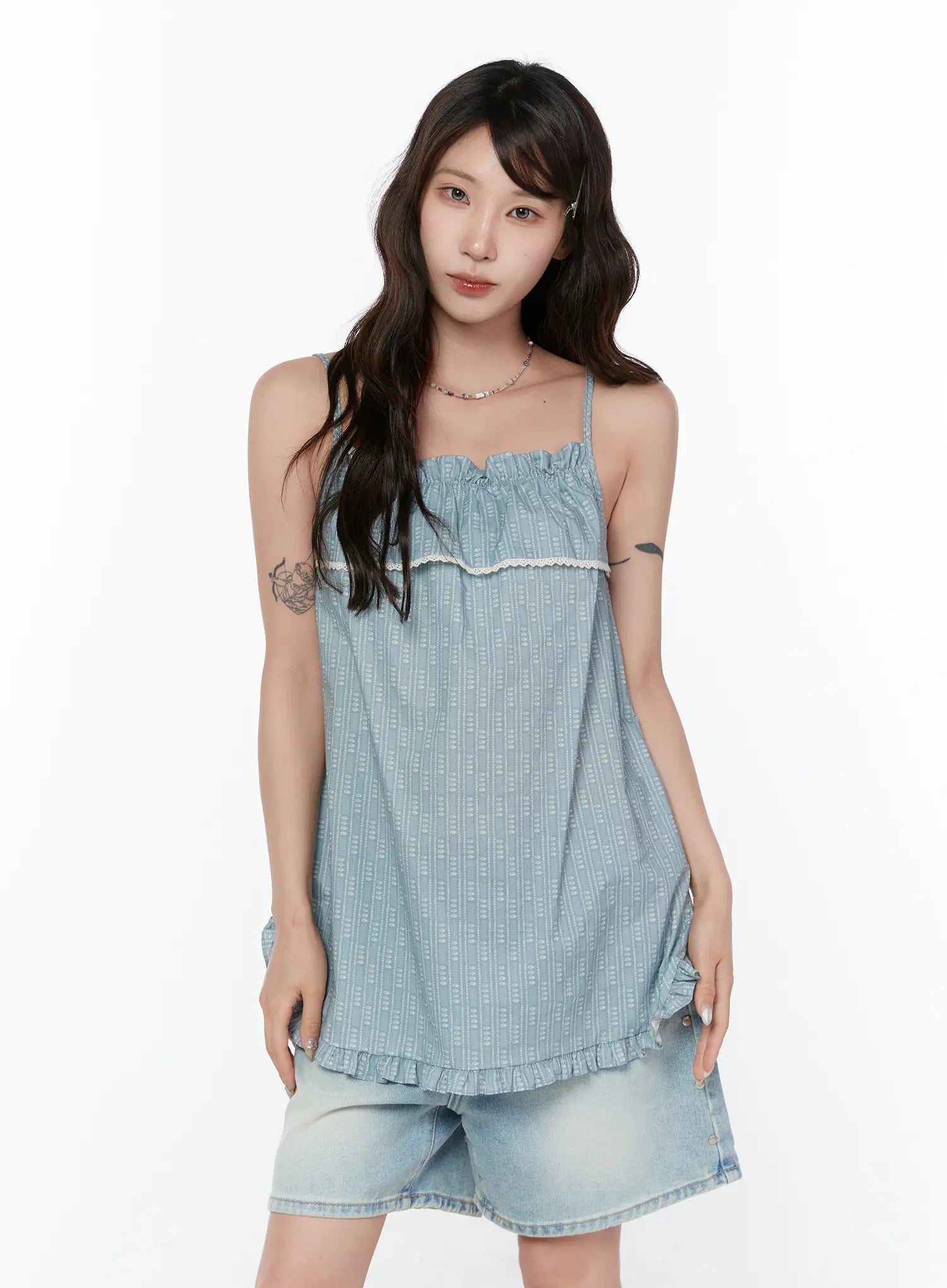 bohemian-ruffle-sleeveless-top-cy515 / Light blue