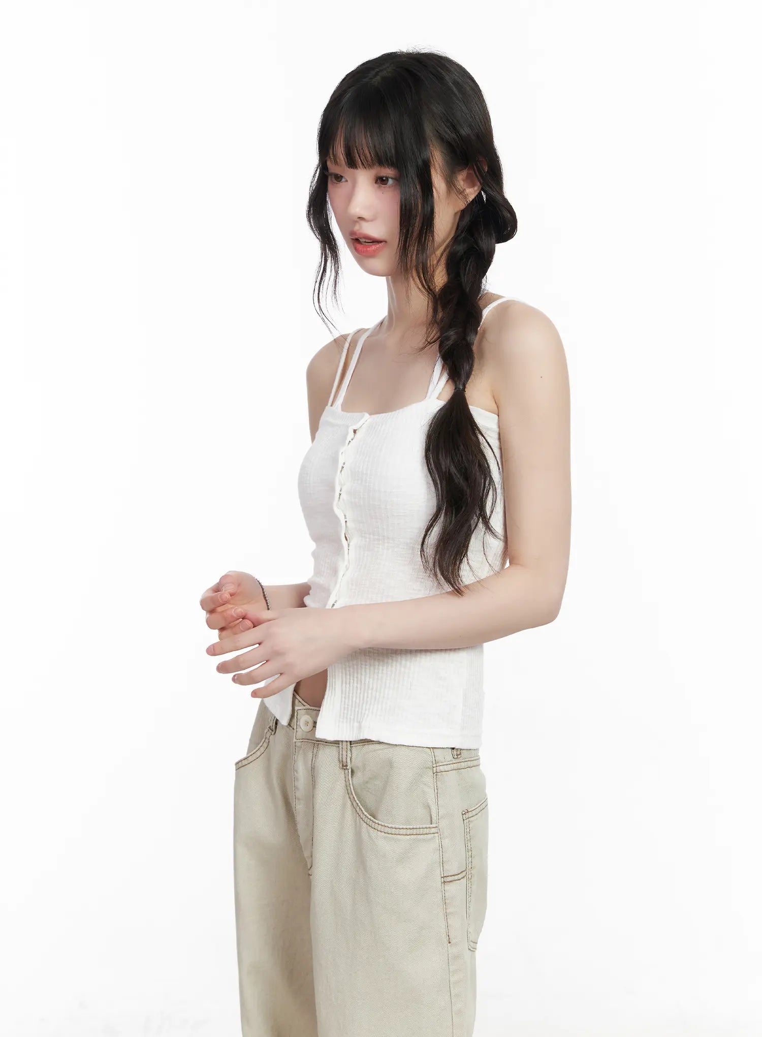 Ribbed Buttoned Tank Top CM526