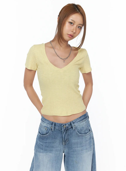 ribbed-deep-v-neck-tee-cu501 / Yellow