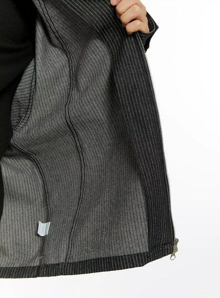 Men's Striped Denim Band-Collar Jacket IN525