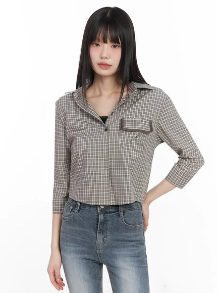 Plaid 3/4 Sleeve Shirt IM523