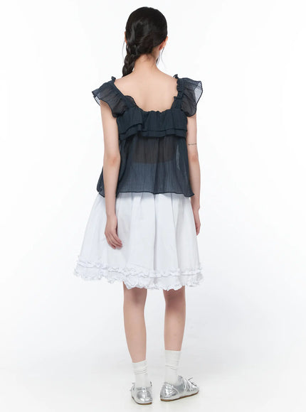 Frilled Shirred Midi Skirt CA528