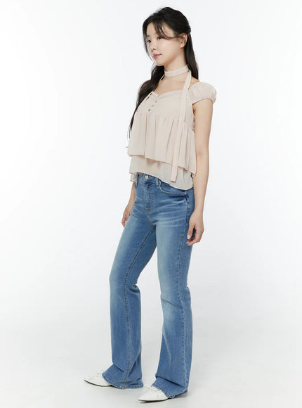 chiffon-layered-blouse-and-skinny-scarf-set-iy511
