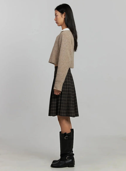 Plaid Pleated Midi Skirt IJ502