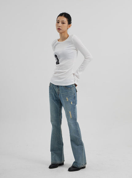 Graphic Ribbed Knit Top CF309