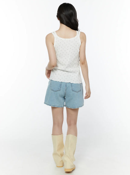 Washed Denim High-Waist Shorts IY507