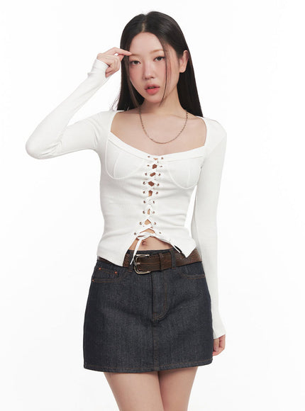 Lace-Up Corset Cardigan Top IM528
