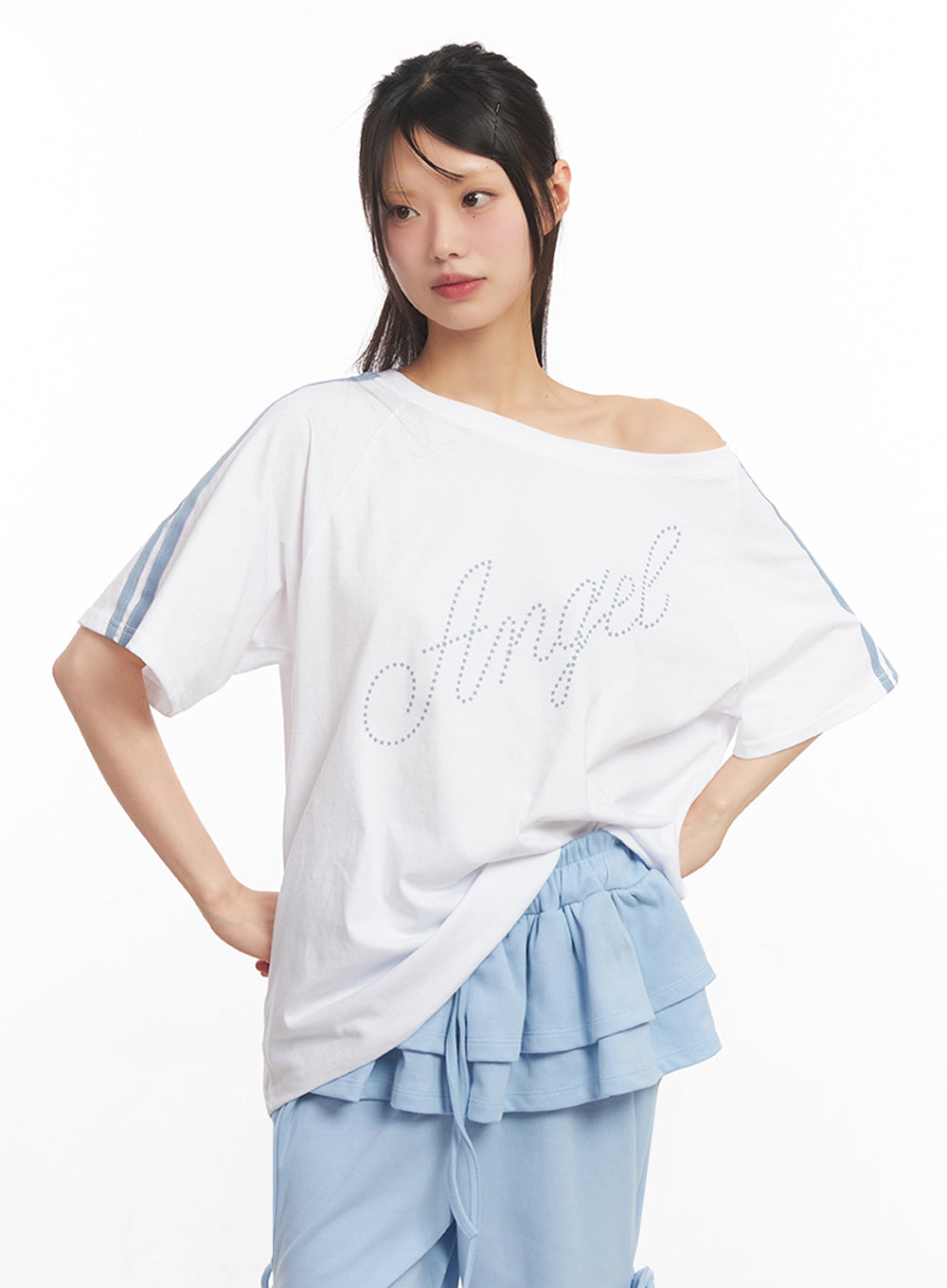angel-stud-one-shoulder-stripe-t-shirt-iy502