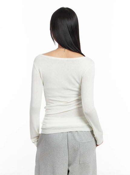 Edgy Boat Neck Graphic Long Sleeve Tee CF506