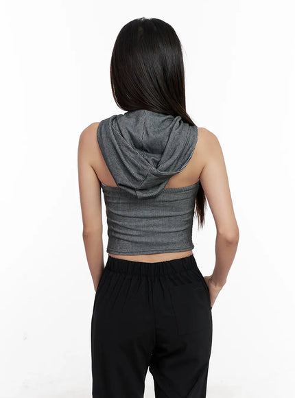 Ribbed Button Hoodie Crop Tank CL518