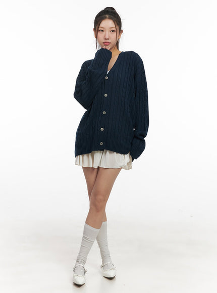 Cable Knit Relaxed Fit Cardigan C7102