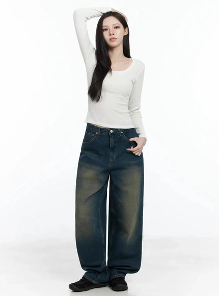 Simple Ribbed Round Neck Top IF502