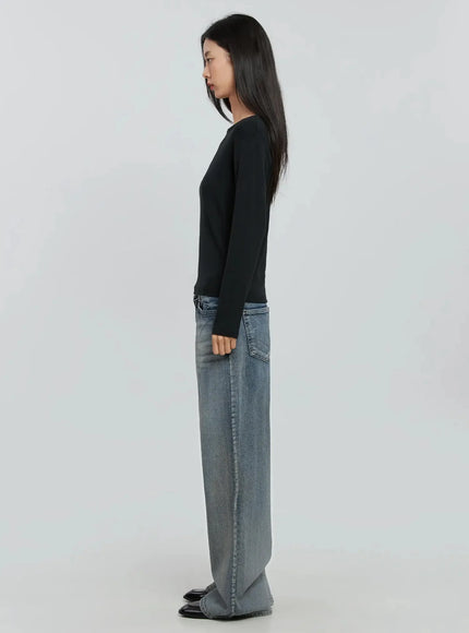 Amora Vintage Washed Wide-leg Jeans IO530