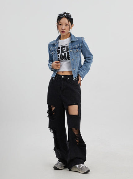 Ripped Wide Leg Jeans CJ319