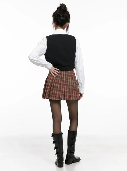 Plaid Pleated Mini Skirt CG519