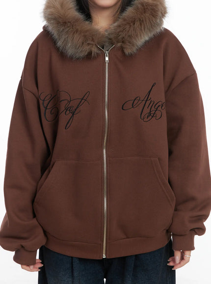 Oversized Faux Fur Fleece Zip-Up Hoodie CD529