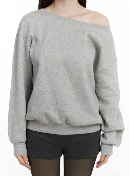 Loose-Fit Off-Shoulder Fleece Lined Sweatshirt CJ507